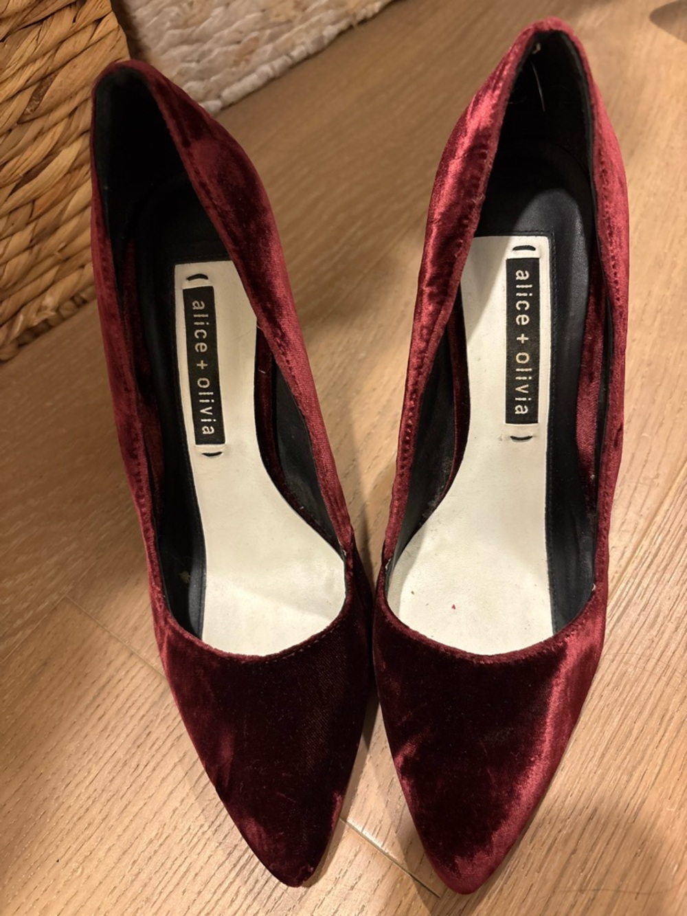 Alice + Olivia Burgundy Velvet Pointed Pumps